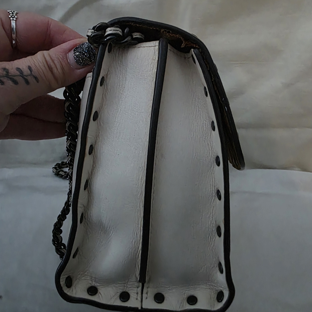 Coach Parker 18 With Rivits. Cream Leather Gun Metal Chain Shoulder/Crossbody - Picture 5 of 11